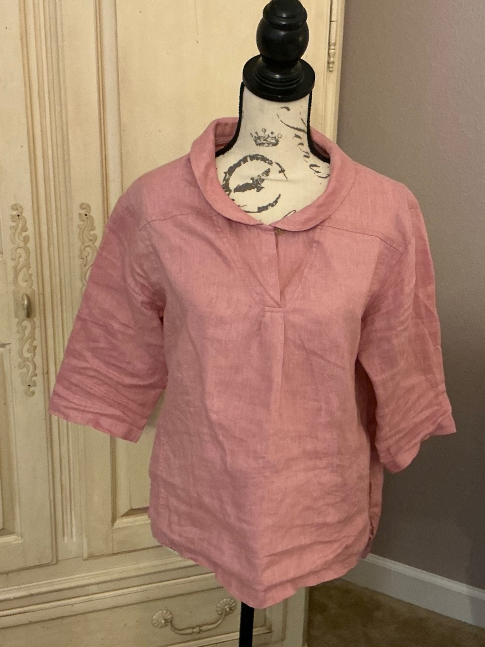 LINTICO Pink Collared Pullover Blouse 3/4 Sleeve Size Small